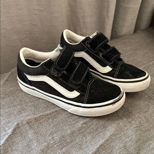 Vans Kids Black and White Velcro Sneakers